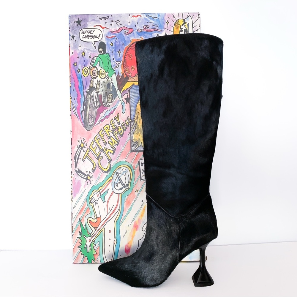JEFFREY CAMPBELL Entity Genuine Calf Hair Knee High Boots, Black Size 7.5 NWT - Picture 13 of 13
